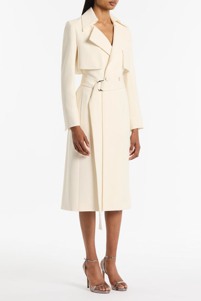 IVORY CREPE DOUBLE-BREASTED TRENCH COAT