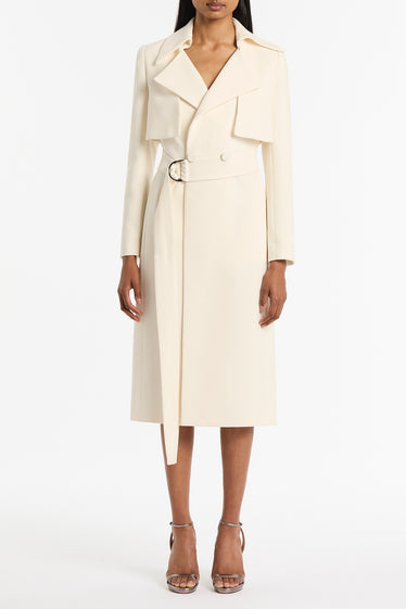 IVORY CREPE DOUBLE-BREASTED TRENCH COAT