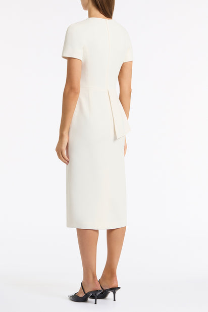 IVORY CREPE DRAPE PEPLUM MIDI DRESS