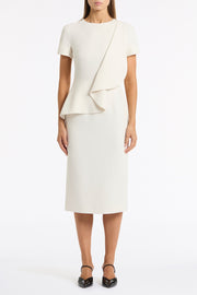 IVORY CREPE DRAPE PEPLUM MIDI DRESS