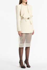 IVORY CREPE FLOUNCE BLAZER