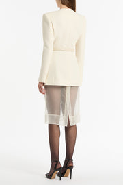IVORY CREPE FLOUNCE BLAZER