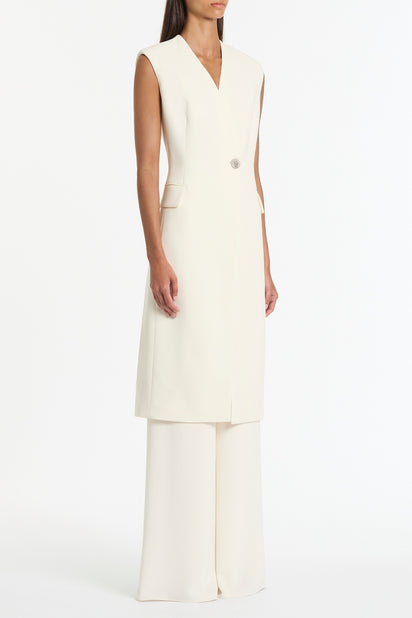 IVORY CREPE LONG LINE VEST