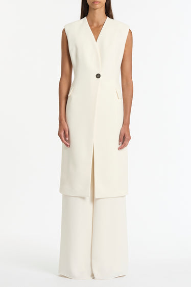 IVORY CREPE LONG LINE VEST