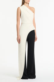 IVORY CREPE ONE SHOULDER LONGLINE TOP