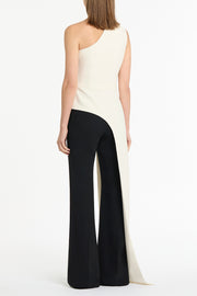 IVORY CREPE ONE SHOULDER LONGLINE TOP