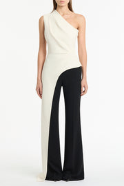 IVORY CREPE ONE SHOULDER LONGLINE TOP