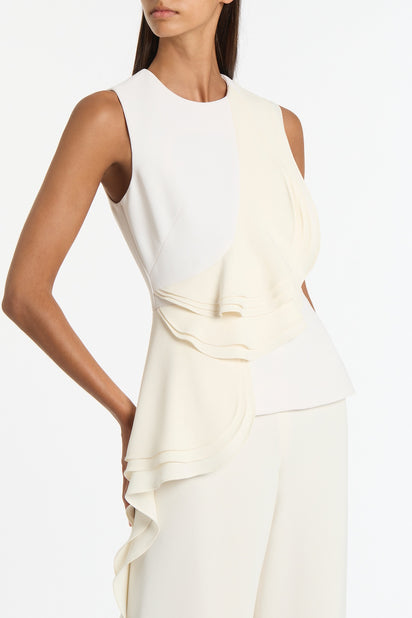 IVORY CREPE PETAL DETAIL TOP