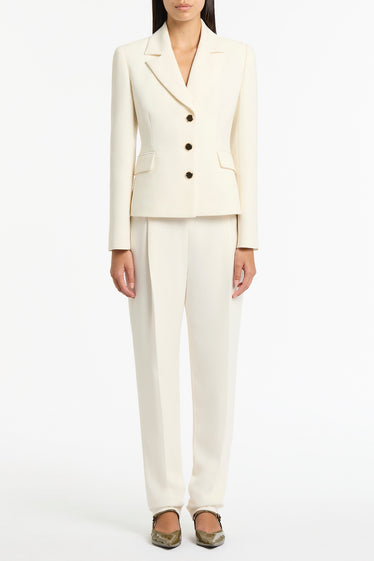 IVORY CREPE TAPERED LEG PLEAT PANT