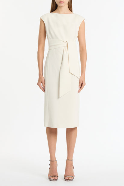 IVORY CREPE TIE FRONT DRESS