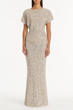 IVORY CRUSHED SEQUIN COLUMN SKIRT