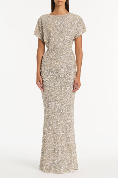 IVORY CRUSHED SEQUIN COLUMN SKIRT