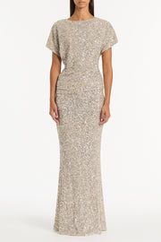 IVORY CRUSHED SEQUIN DRAPE TOP