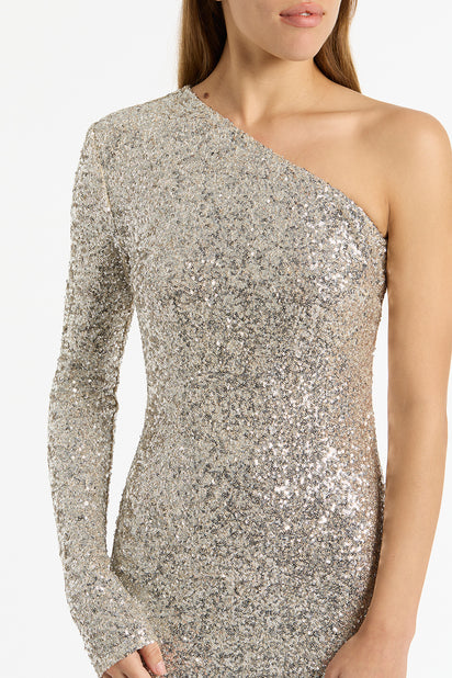 IVORY CRUSHED SEQUIN FITTED DRESS