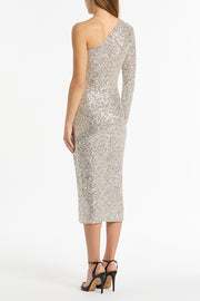IVORY CRUSHED SEQUIN FITTED DRESS