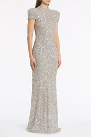 IVORY CRUSHED SEQUIN RAGLAN SLEEVE GOWN