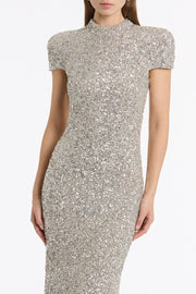 IVORY CRUSHED SEQUIN RAGLAN SLEEVE GOWN