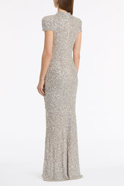 IVORY CRUSHED SEQUIN RAGLAN SLEEVE GOWN