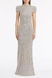 IVORY CRUSHED SEQUIN RAGLAN SLEEVE GOWN