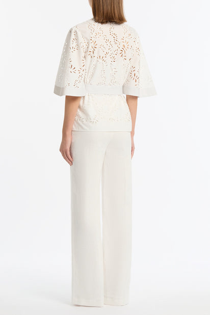 IVORY LACE BRODERIE FLUTED SLEEVE TIE TOP