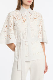 IVORY LACE BRODERIE FLUTED SLEEVE TIE TOP