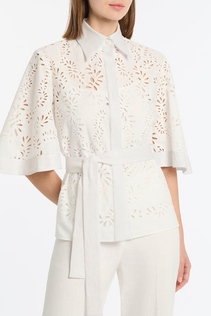 IVORY LACE BRODERIE FLUTED SLEEVE TIE TOP