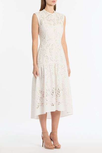 IVORY LACE BRODERIE MIDI DRESS
