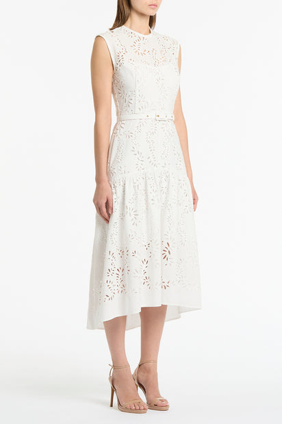 IVORY LACE BRODERIE MIDI DRESS