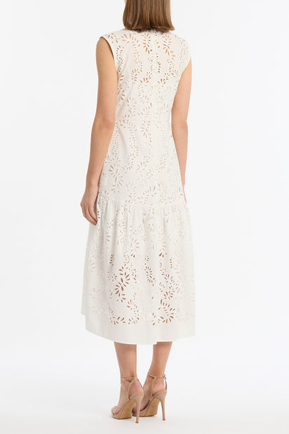 IVORY LACE BRODERIE MIDI DRESS