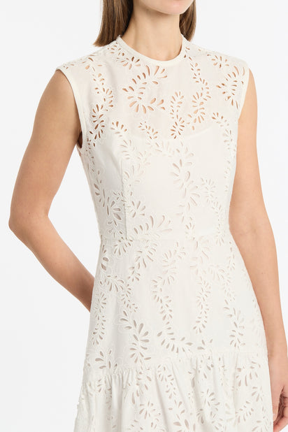 IVORY LACE BRODERIE MIDI DRESS