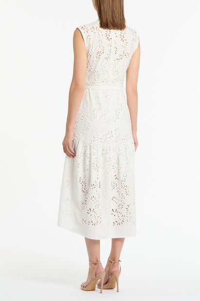 IVORY LACE BRODERIE MIDI DRESS