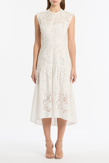 IVORY LACE BRODERIE MIDI DRESS
