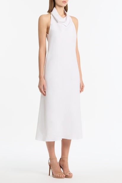 IVORY LINEN COWL NECK MIDI DRESS