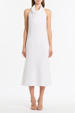 IVORY LINEN COWL NECK MIDI DRESS