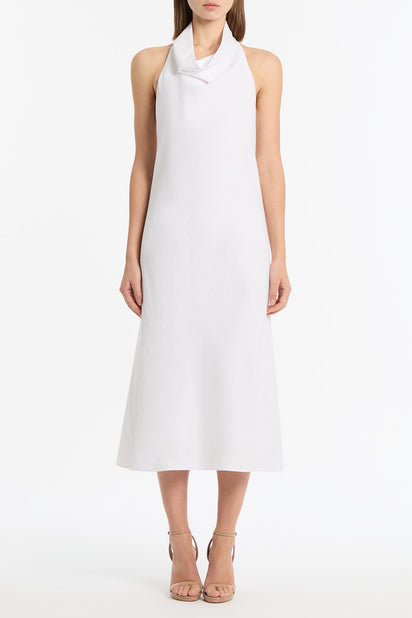 IVORY LINEN COWL NECK MIDI DRESS