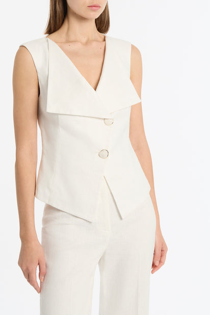 IVORY LINEN DOUBLE BREASTED VEST