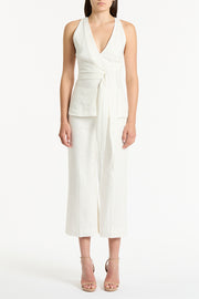 IVORY LINEN PANT WAISTED CROP PANT