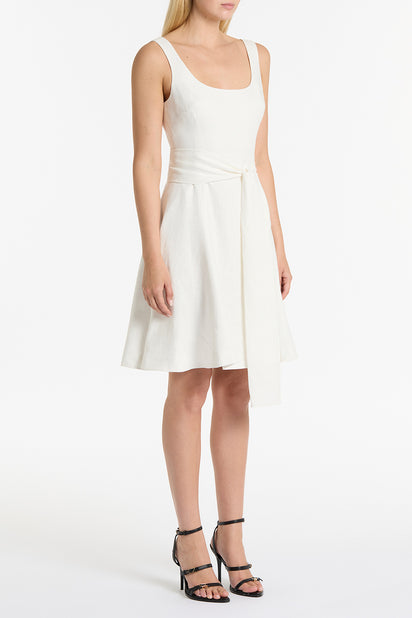 IVORY LINEN SQUARE NECK MIDI DRESS