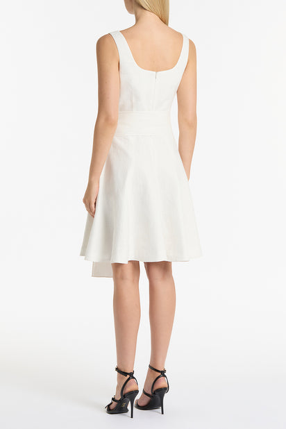 IVORY LINEN SQUARE NECK MIDI DRESS