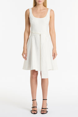 IVORY LINEN SQUARE NECK MIDI DRESS
