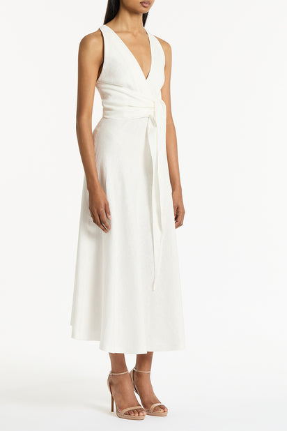 IVORY LINEN V-NECK WRAP DRESS