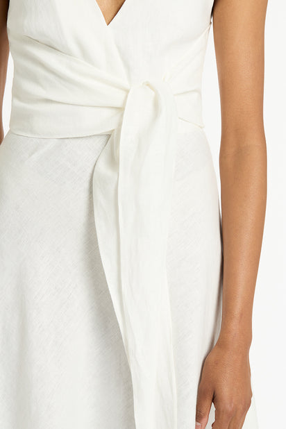 IVORY LINEN V-NECK WRAP DRESS