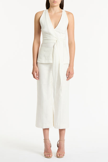 IVORY LINEN V-NECK WRAP TOP