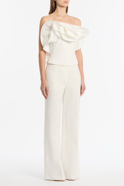 IVORY LINEN WAISTED PANT