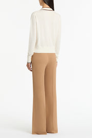 IVORY MERINO TIPPED TIE NECK KNIT TOP