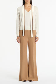 IVORY MERINO TIPPED TIE NECK KNIT TOP