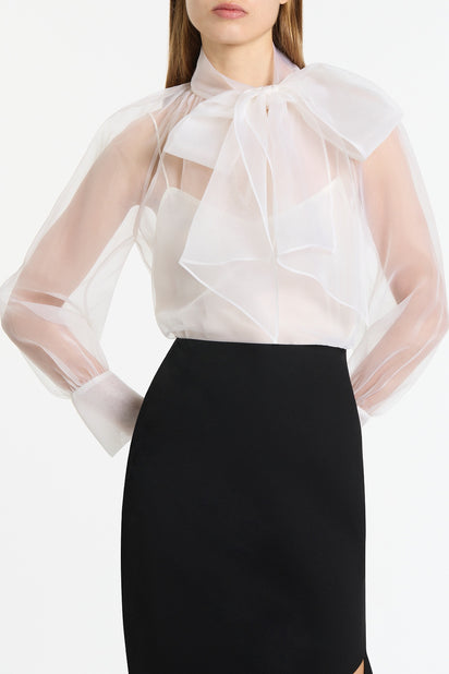 IVORY ORGANZA TIE BLOUSE
