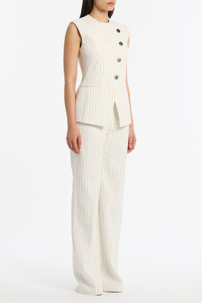 IVORY PINSTRIPE LINEN ASYMMETRIC VEST