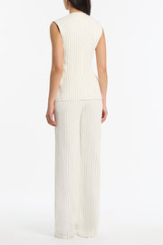 IVORY PINSTRIPE LINEN ASYMMETRIC VEST