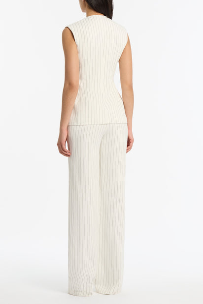 IVORY PINSTRIPE LINEN ASYMMETRIC VEST
